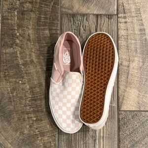 Vans Pink and White Checkered Slip-On Sneakers